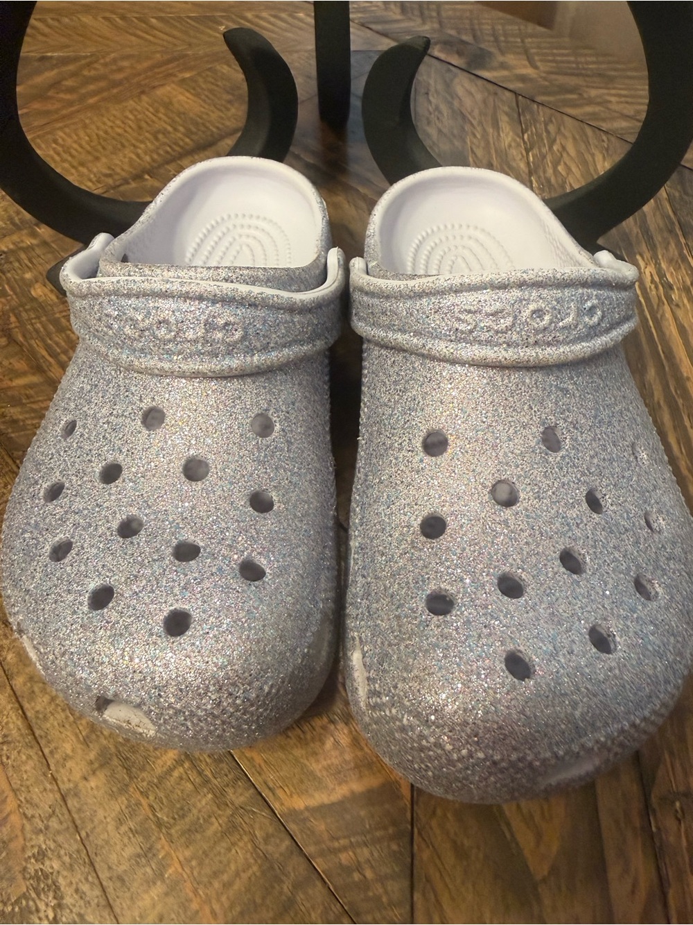 CROCS Kids Glitter Clogs in Lavender/Silver Girls Sz 2